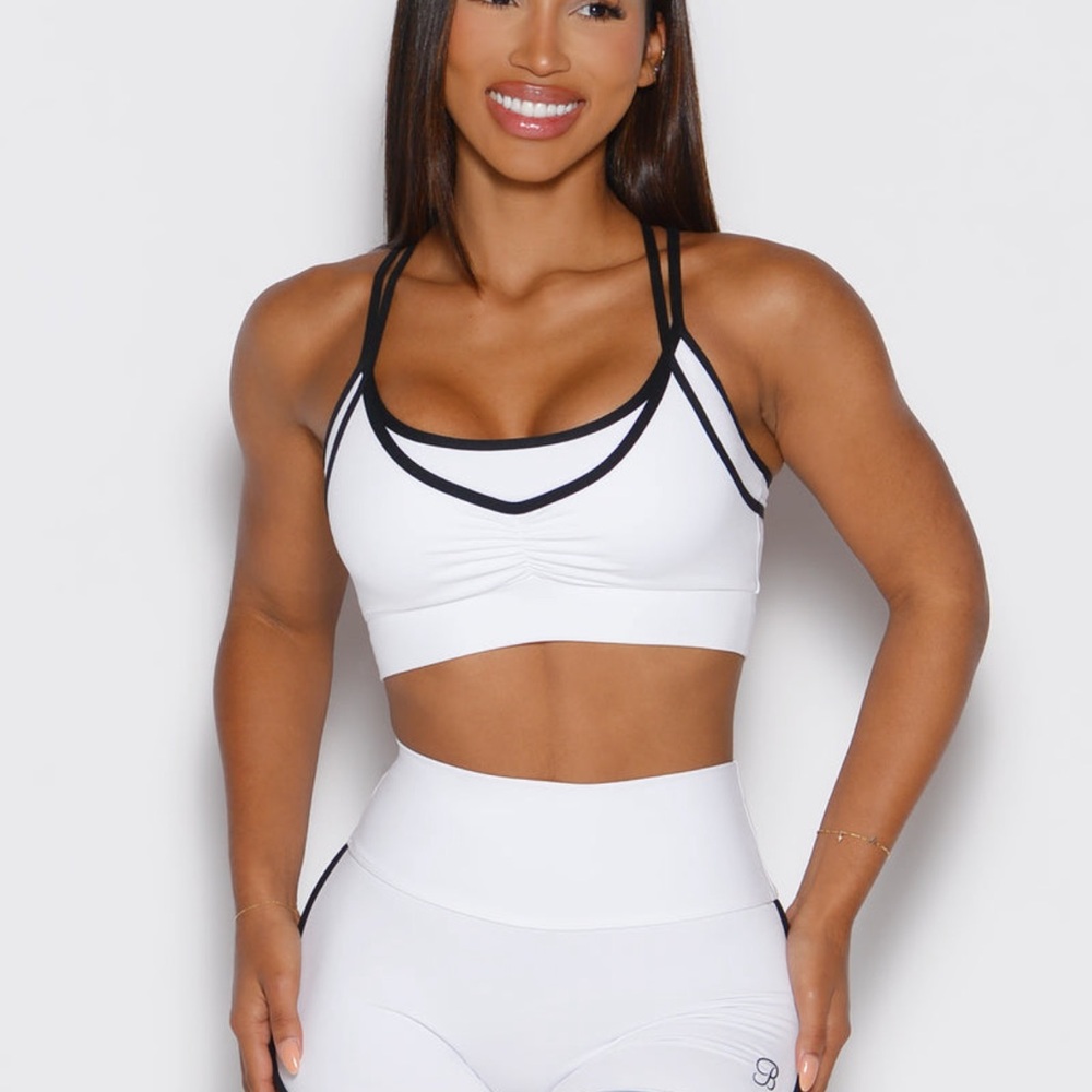 Bombshell Sportswear White Tank Sports Bra with Black Trim
